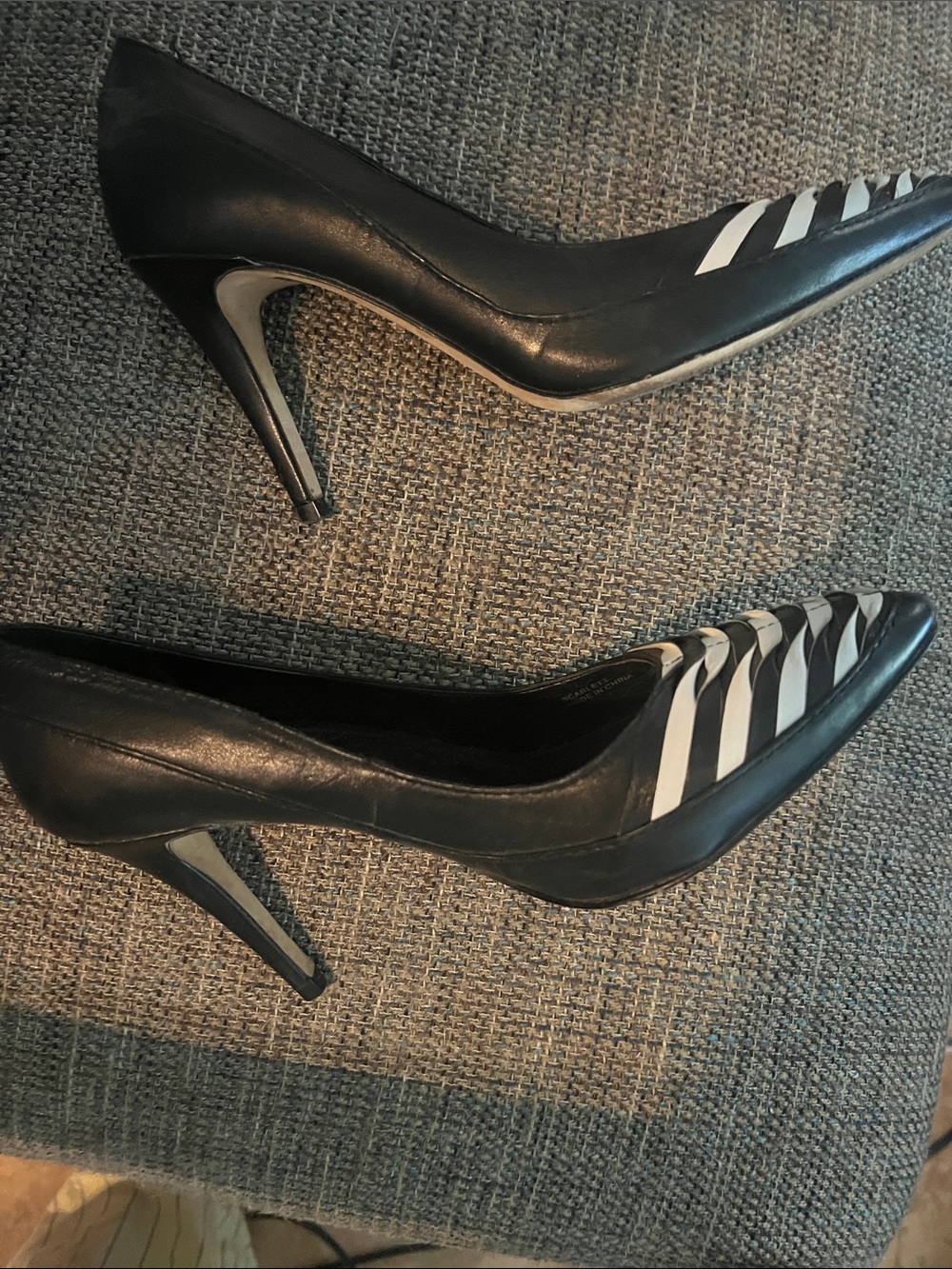 White House Black Market Black and White Striped Pointed Toe Pumps - Picture 8 of 8